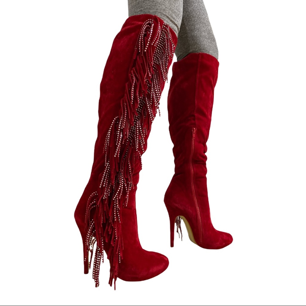 ❤️‍🔥 NWB, Lauren Lorraine Red Suede Boots. sz 6.5
